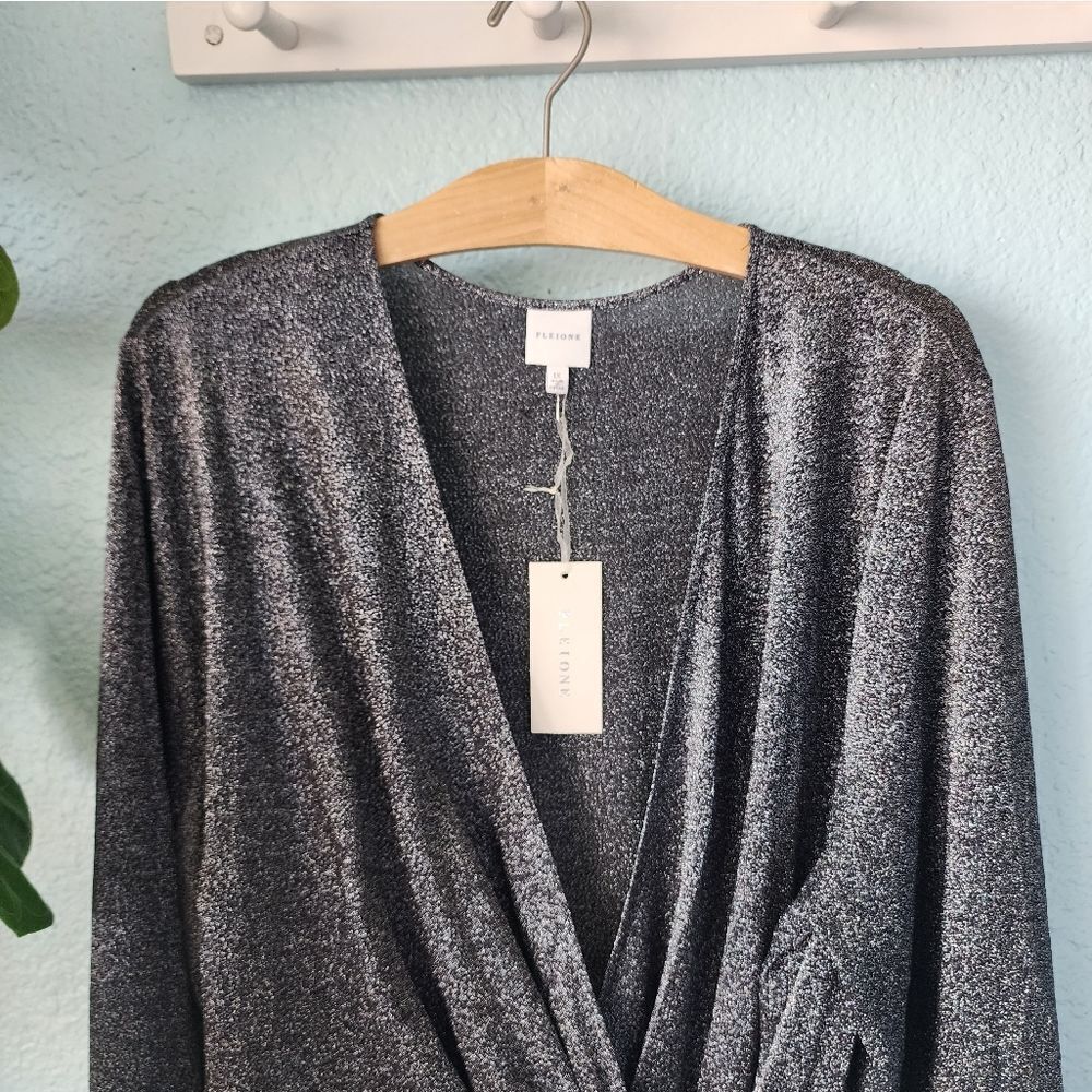 PLEIONE Metallic faux wrap midi dress - Picture 4 of 16